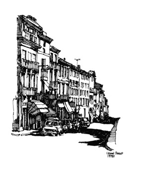 „Straßenszene“ 1980 Federzeichnung ca. 24 × 18 cm